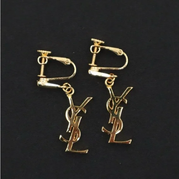 Yves Saint Laurent Gold Monogram Earrings - Picture 4 of 6